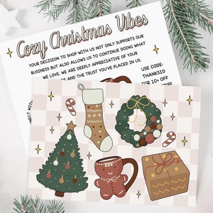 Cute Cozy Christmas Trendy Business Thank You Card Canva Template, Holiday Printable Thanks For Your Purchase, Small Business Insert - DEE