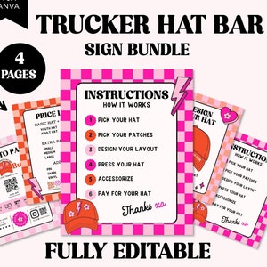 Trucker Hat Bar Signs Canva Template, Hat Bar Price List Sign Template, Editable Hat Bar Instructions, DIY Retro Scan to Pay Sign - JBUG