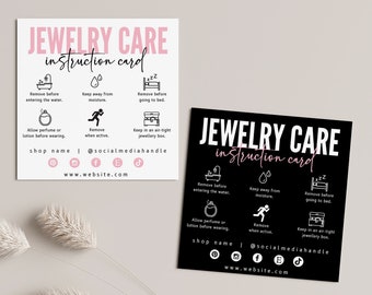 Editable Jewelry Care Card Template, Jewelry Care Instructions Cards Canva Template, Modern Jewelry Care Instructions, Printable Care Card