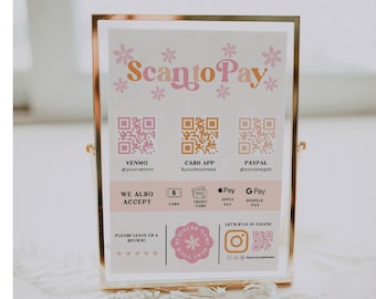 Editable Scan to Pay Sign, QR Code Sign Template, Printable Payment Sign, Accepted Payments Sign, CashApp Venmo Sign Customizable Canva-MOD