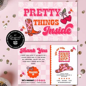 Western Coquette Business Thank You Card Canva Template, Cute Printable Thanks For Your Purchase Card, Trendy Cowgirl Insert Postcard-KELI