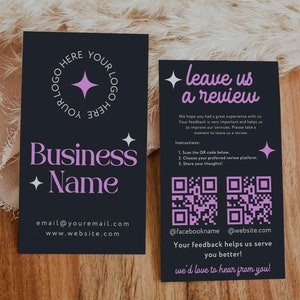 Leave Us A Review QR Code  Business Card Canva Template, DIY Google Facebook Scannable Business Thank You Card 2x3.5&quot; Like & Connect-JESS