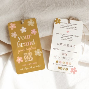 Editable Boho Hang Tag Template, Printable Garment Label Template, Floral Boutique Swing Tag, Clothing Care Tag, Garment Care Canva Template