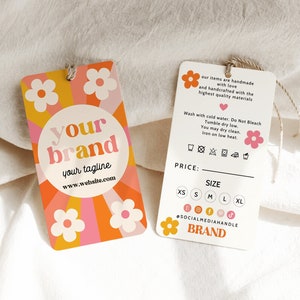 Editable Boho Hang Tag Template, Printable Garment Label Template, Floral Boutique Swing Tag, Clothing Care Tag, Garment Care Canva Template