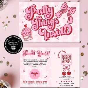 Coquette Bow Thank You Card Canva Template, Editable Customer Thank You Business Packaging, DIY Retro Cupcake Thank You Insert QR Card-CHERI