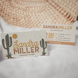 Cactus Business Card Template, Printable Boho Business Card, Desert Business Branding, Western Business Card Design, Instant Download Card