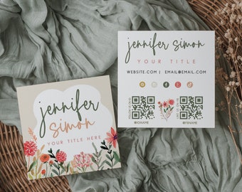 Boho Business Card Template, Bohemian Printable Square Business Card Design, DIY Calling Card, Business Branding, DIY Canva Template