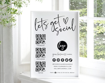 Social Media Sign Template, QR Code Sign, Editable Small Business Sign Printable, Instagram Facebook Follow Us Sign, Leave us a Review-MIN