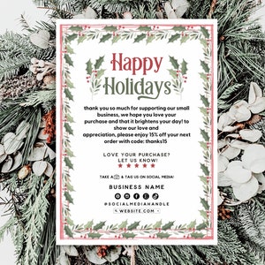 Boho Christmas Business Thank You Card Template Canva, Holiday Printable Thanks For Your Purchase, DIY Christmas Business Package Insert