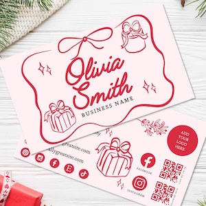 Cute Holiday Gift Business Card Template, Printable Business Card Design, QR Code Business Card, Scannable Card, DIY Editable Canva Template