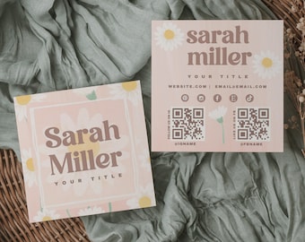 Boho Business Card Template, Bohemian Printable Square Business Card Design, DIY Calling Card, Business Branding, DIY Canva Template