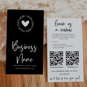 Leave Us A Review QR Code  Business Card Canva Template, DIY Google Facebook Scannable Business Thank You Card 2x3.5" Like & Connect-JACE