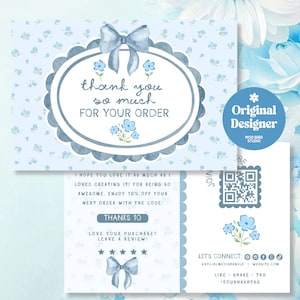 Cottagecore Thank You Insert Card, Editable Coquette QR Card for Small Business, DIY Canva Template Vintage Thank You Printable Card - MAVE