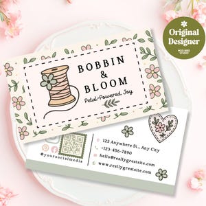 Sewing Business Card Template, Editable Canva Template for Seamstress Branding, Small Business Card, DIY Printable Business Card - RAE