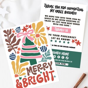 Christmas Boho Colorful Business Thank You Card Canva Template, Abstract Holiday Printable Thanks For Your Purchase, DIY Package Insert