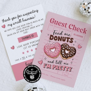 Cute Guest Check Valentines Trendy Business Thank You Card Canva Template, Editable Cute Funny Thank You Card, DIY Retro Package Insert Card