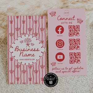 Coquette Social Media Connect with Us Business Card Canva Template, QR Code, Snap & Share Thank You 2x3.5" Like and Connect Insert- CASS