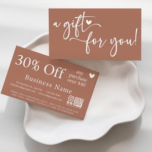 Mocha Boho Coupon Card Canva Template, Printable Business Marketing Promo Business Card, Editable DIY Modern Business Discount Card-LIV