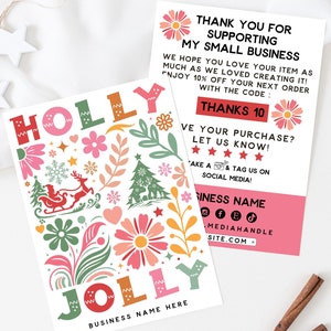 Colorful Retro Christmas Business Thank You Card Canva Template,  Abstract Holiday Printable Thanks For Your Purchase, DIY Package Insert