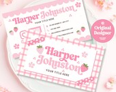 Cute Cottagecore Business Card Template, Printable Canva Design, Boho Strawberry Daisy Branding, DIY Rustic Girly Biz Card Download- EVA