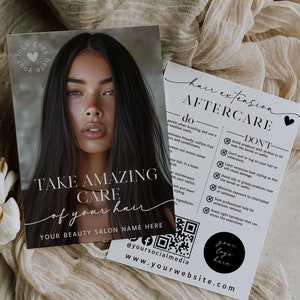 Hair Extension Aftercare Care Card Canva Template, Printable Hair Extension Care Guide, Editable Hair Weave Care Instruction Business Card