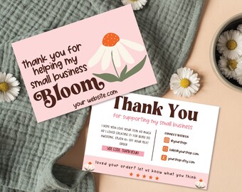 Editable Small Business Thank You Card Template, Printable Boho Thanks For Your Purchase Card, Small Business Package Insert, Canva