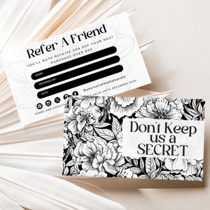 Refer A Friend Floral Business Card Canva Template, Printable Referral Discount Coupon Card, Client Referral, Editable Rewards Card - LUCE