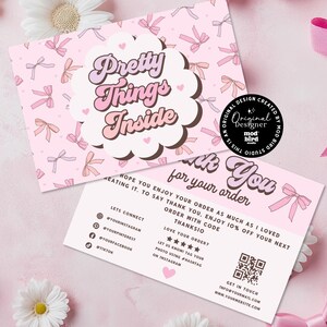 Coquette Bow Thanks For Your Purchase QR Code Template Canva, Editable Business Thank You Card Template, DIY Retro Business Card - BELL