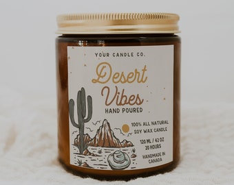 Cactus Candle Label Canva Template, Editable Desert Label Design, Customizable Jar Label Template, DIY Western Printable Candle Label Canva