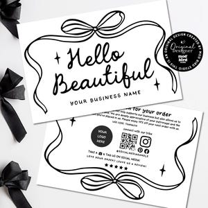 Black Bow Business Thank You Card Canva Template, Cute Printable Thanks For Purchase, Trendy Coquette Border Package Insert Postcard- SHAN