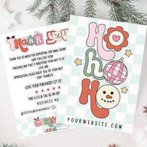 Retro Christmas Business Thank You Card Canva Template, Cute Holiday Printable Thanks For Your Purchase, Small Business Mailer Insert - MB
