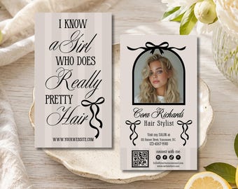 Hair Stylist Business Card Template Canva, QR Code Business Card, Luxury Hair Salon Branding, Editable Business Card Template - CORA