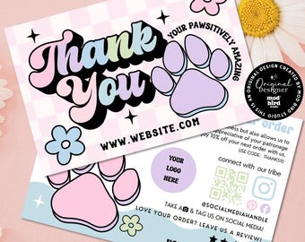 Retro Pet Thank You Card Template, Printable Business Postcard (Canva) - PAW