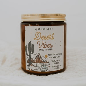 Cactus Candle Label Canva Template, Editable Desert Label Design, Customizable Jar Label Template, DIY Western Printable Candle Label Canva
