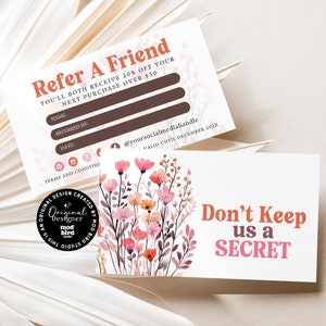 Refer A Friend Floral Business Card Canva Template, Printable Referral Discount Coupon Card, Client Referral, Editable Rewards Card - WILD