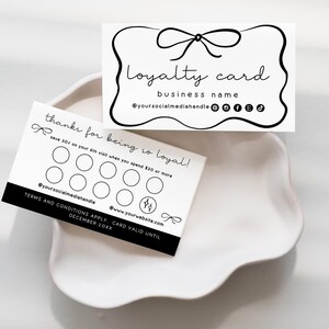 Coquette Bow Loyalty Card Template, Editable Customer Punch Card, Rewards Card Design, DIY Printable Discount Card, Customer Stamp Card-RAI