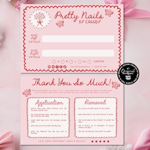 Coquette False Nails Backing Card Canva Template, Editable Nails Package Insert, DIY Cute Press On Instructions Application Removal-CASS