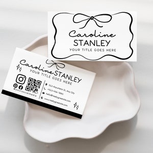 Trendy Coquette Business Card Template Canva Bow Aesthetic, Editable QR Code Whimsical Feminine Business Card, DIY Instant Download Card-RAI