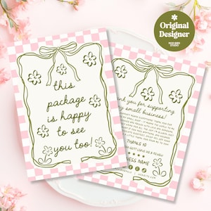 Personalized Coquette Thank You Card, Small Business Insert Template, Retro Daisy QR Code Note, DIY Editable Pink Canva Design -TRU