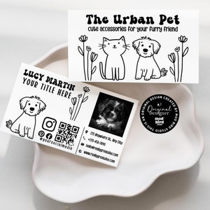 Pet Business Card Canva Template QR Code, Dog Walking Pet Sitting Pet Boarding Branding,  Editable Cat & Dog Animal Business Card - BARK