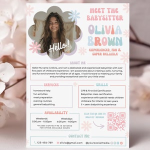 Babysitter Editable Business Canva Flyer, DIY Printable Community Caretaker Template, Modern Babysitting Flyer, Childcare Services Resume