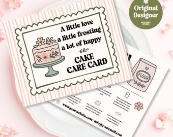 Editable Cake Care Card Template, Cake Care Instructions Canva Template, Small Business Packaging Insert, Bakery Thank You Card-ASH