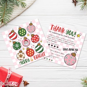 Retro Ornament Christmas Business Thank You Canva Template, DIY Holiday Printable Thanks For Your Purchase, Editable Seasonal Package Insert