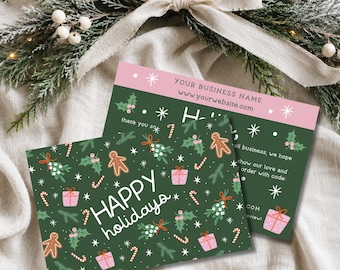 Cute Christmas Business Thank You Card Canva Template, Printable Holiday Thanks For Your Purchase Card, Package Insert Whimsical Christmas