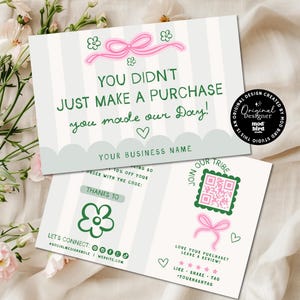 Coquette Preppy Business Thank You Card Canva Template, Cute Printable Thanks For Your Purchase Card, Trendy Pink Bow Insert Postcard-PREP