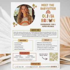 Boho Babysitter Editable Business Canva Flyer, DIY Printable Community Caretaker Template, Modern Babysitting Flyer, Childcare Services-RUE