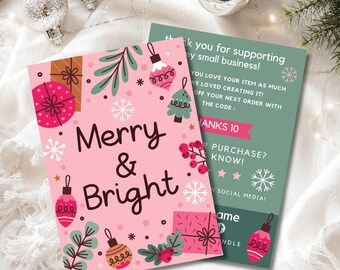 Cute PINK Christmas Business Thank You Card Canva Template, Printable Holiday Thanks For Your Purchase Card, DIY Package Gift Insert Card
