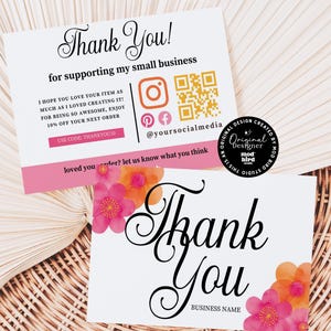Bright Spring Floral Business Thank You Card Canva Template, Editable Flower Thank You Business Packaging, DIY Watercolor Package Insert-SIA