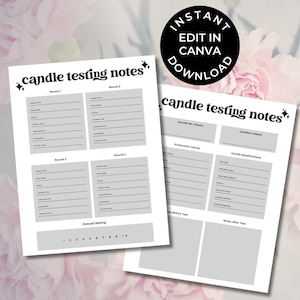 Editable Candle Testing Sheet, Printable Candle Burn Test Sheet, Candle Test Worksheet, Candle Testing Notes, Candle Product Planner-NINA