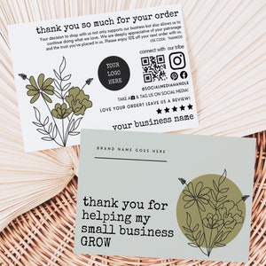 Botanical Business Thank You Card Canva Template, Editable Floral Customer Thank You, Business Packaging Printable QR Code Rustic Card-MARI